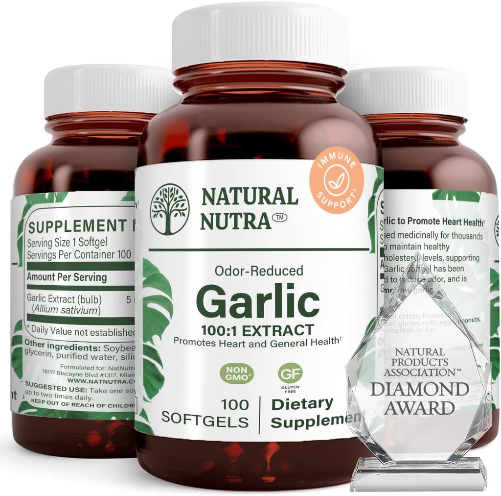 Naturlig Nutra Odorless hvidløg Oil Supplement, Økologiske piller til Boost Heart Sundhed & Hud Sundhed, Forbedre immunsystemet, Reducer cyklisk udgave, Opretholde Body Fat Oil, Allium Sativum 500mg, 100 Softgel
