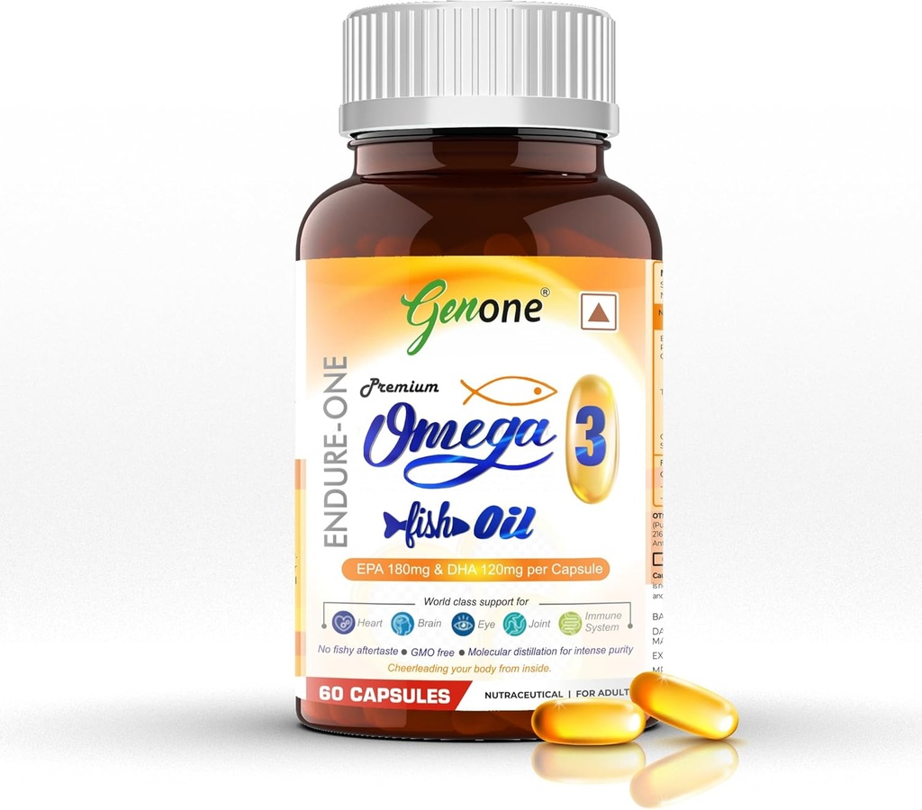 genone EndureOne Best Omega-3 Fish Oil Capsules for Brain, Heart, Eyes, and Joints Health (Mænd & Kvinder) 60 Softgels