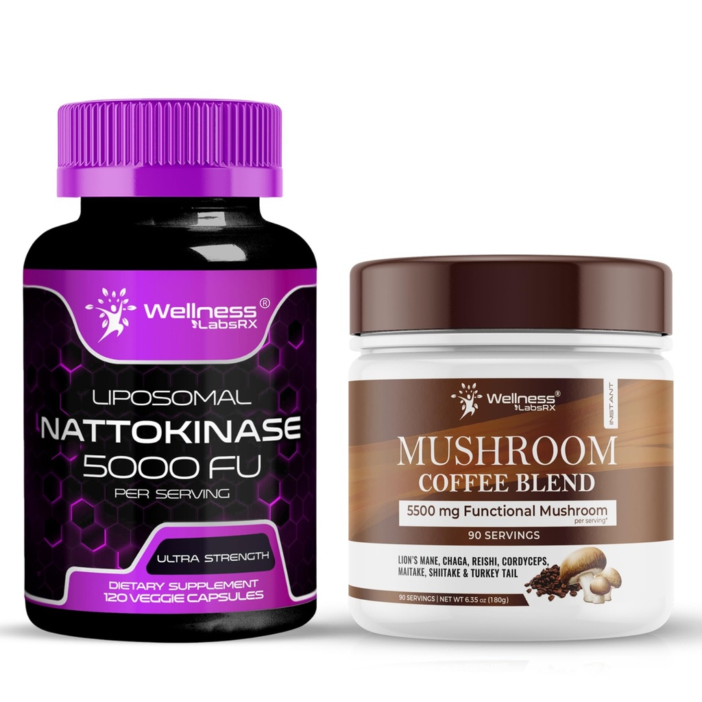 WELLENess LASSRX Natokinase Supplement kapsler 5000 FU - champignon kaffe blend