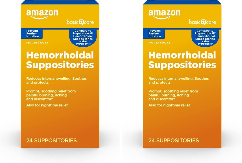 Grundlæggende pleje hæmorroide suppositorier, Relief from Burning, Kløe og ubehag af hæmorider, 24 Greve (pakke med 2)