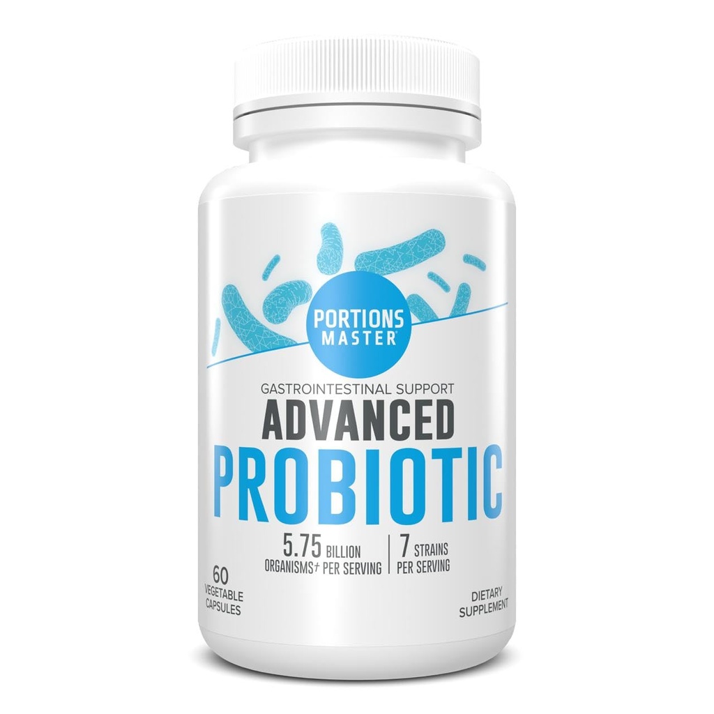 Portioner Master Probiotika 5.75 Millioner CFU, Daglig Probiotisk og Økologisk Prebiotisk tillæg for Gut Sundhed, fordøjelsesstøtte og immunbalance, Non- GMO, Gluten- fri, Dairy- fri (60 kapsler)