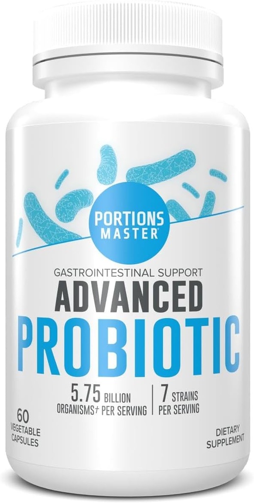 Portioner Master Probiotika 5.75 Millioner CFU, Daglig Probiotisk og Økologisk Prebiotisk tillæg for Gut Sundhed, fordøjelsesstøtte og immunbalance, Non- GMO, Gluten- fri, Dairy- fri (60 kapsler)