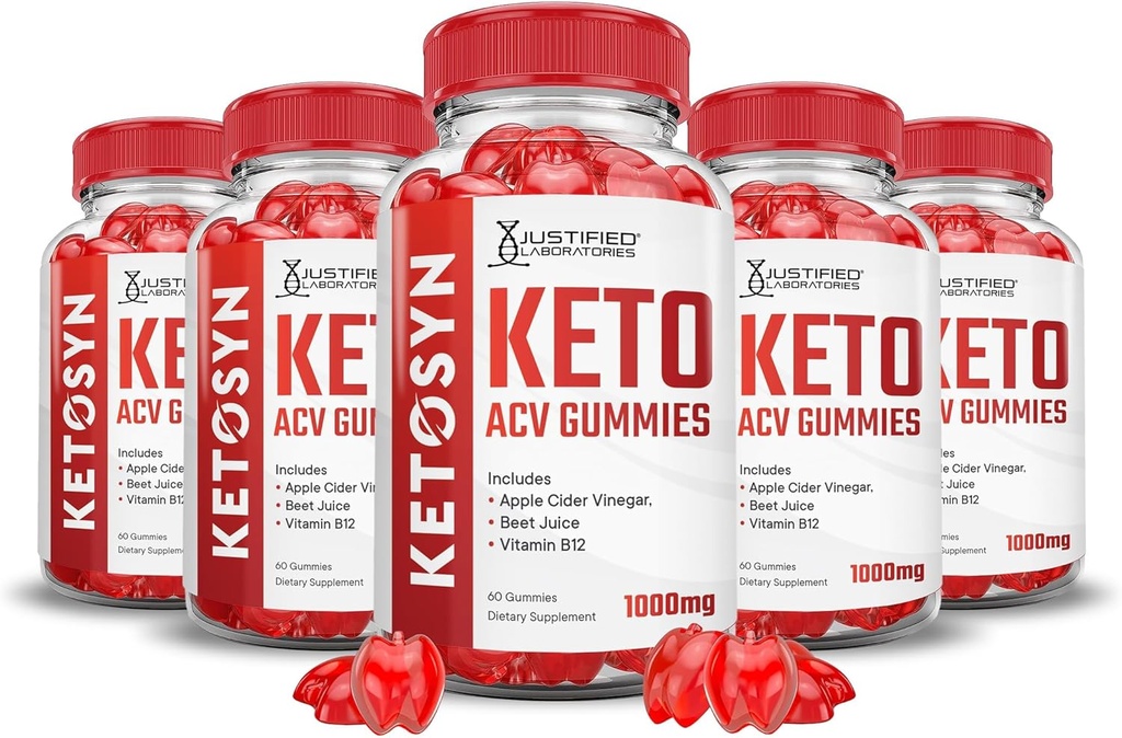 Justified Laboratories (5 Pack Ketosyn Keto ACV Gummies Advanced Formel 1000MG Ketosyn Ketosyn Keto Gummies Apple Cider Vinagar Formuleret med Pomegranate Beet Juice Powder B12 Vegan Non GMO 300 Gummys