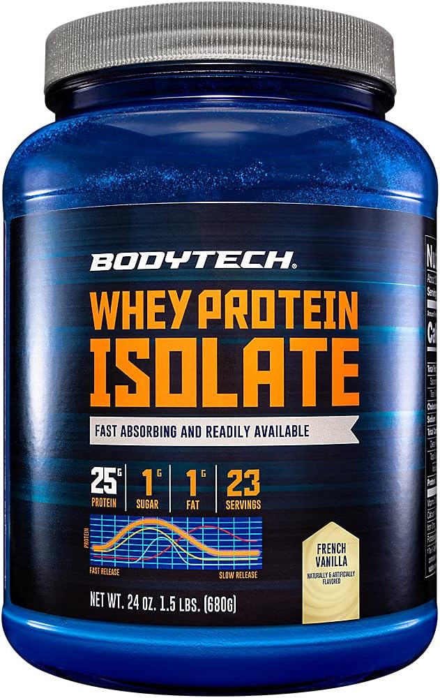 BODYTECH Whey Protein Isolate Powder - med 25 gram protein per servering & BCAA - Ideel til post- workout muskeltræning & vækst, Indeholder mælk & soja - Fransk Vanilla (1,5 pund)