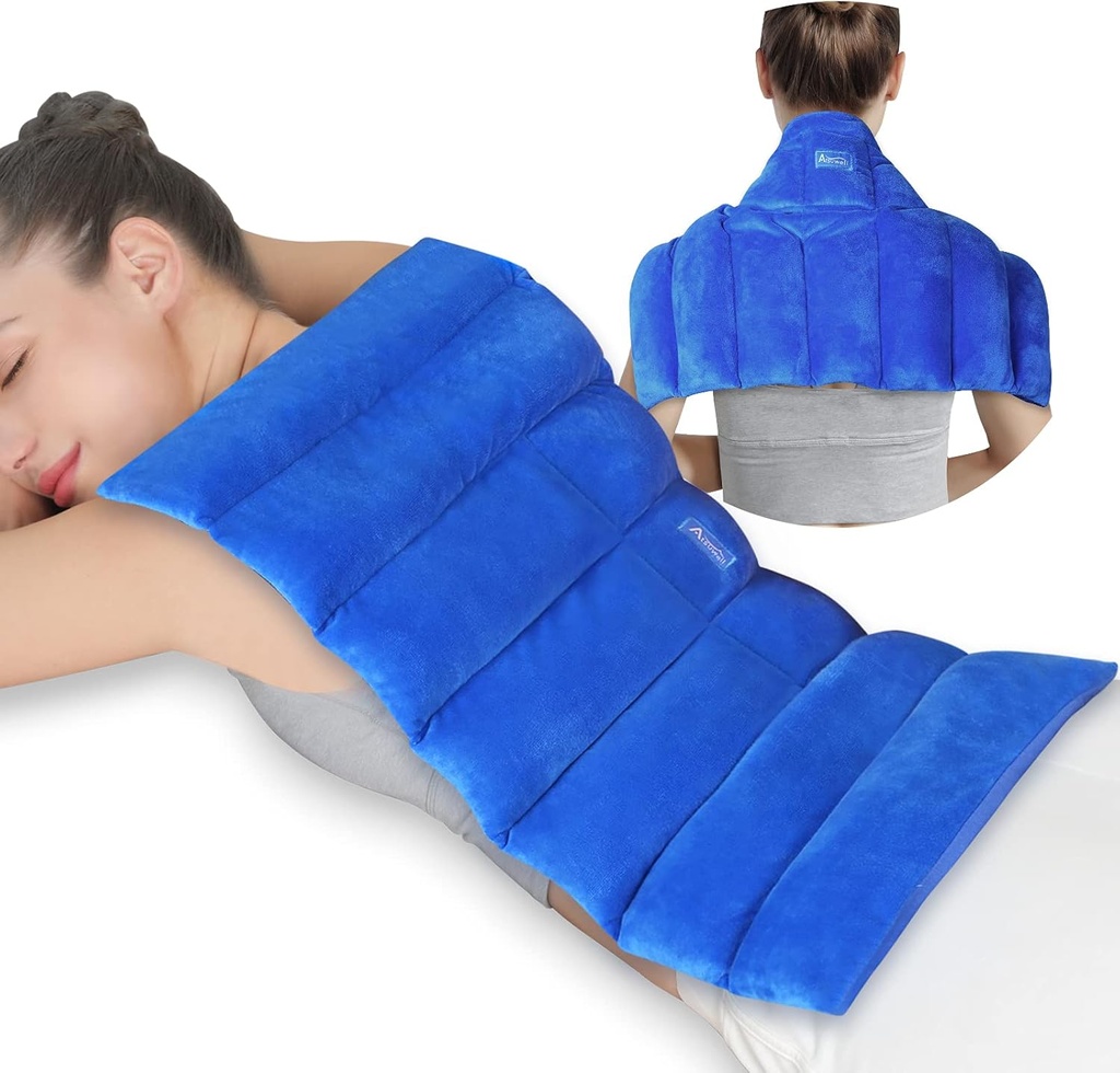 Atsuwell Stor Mikrobølgeovn opvarmning Pad for Tilbage, 22 x 13 "Full Back Heat Pad Mikrowavable med varme og kolde kompression, Genanvendelige mikrowavable opvarmning Pads til Hals Skulder, Blå