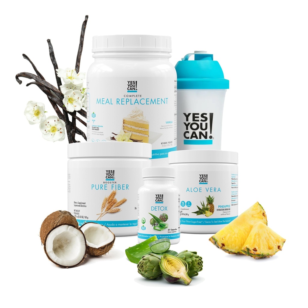 Ja, du kan! Detox Plus Kit, Daglig Rengøring Pure Fiber Meal erstatning, Drik Mix, Ryst Booster og tillæg, Krop Rengøring Kit til kvinder, Daglig System Rengøring - Vanilla, Aloe Vera Pineapple