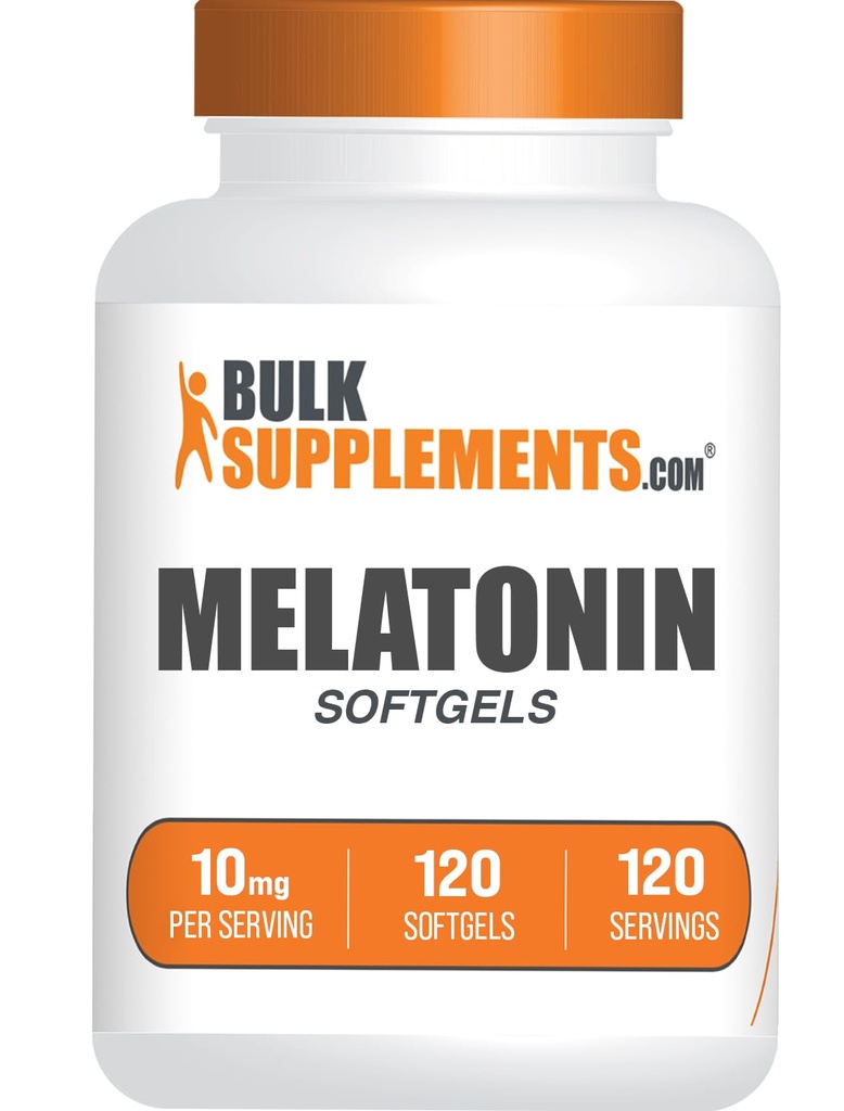 BulkSupplements.com Melatonin 10 mg Softgels - Melatonin til voksne, Sovetilskud - 10mg Melatonin per servering, Gluten Free, 1 Softgel per servering, 120 Greve (pakning med 1)