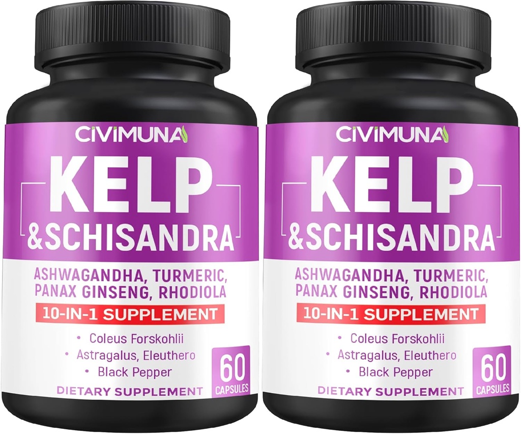 Kelp kapsler med Kelp, Schisandra, Ashwagandha og mere - 120 kapsler til 4 måneder levering (pakke med 2)