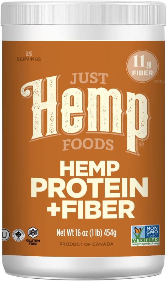 Just Hemp Foods Hemp Protein Powder Plus Fiber, Non-GMO Verified with 11g of Protein & 11g of Fiber per Serving, 16 oz - Packaging May Vary