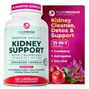 PurePremium Nyre Support Supplement - Nyre Rengøring Detox & Reparation med Cranberry Extract & Astragalus - 21-in-1 Kompleks Understøtter normale Brege, urinveje & Nyrer Sundhed - 120 dages forsyning