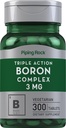 Piping Rock Boron Supplement for Men and Women | 3mg | 300 Tablets | Triple Complex | as Glycinate, Aspartate, Citrate | Vegetarian, Non-GMO, Gluten Free