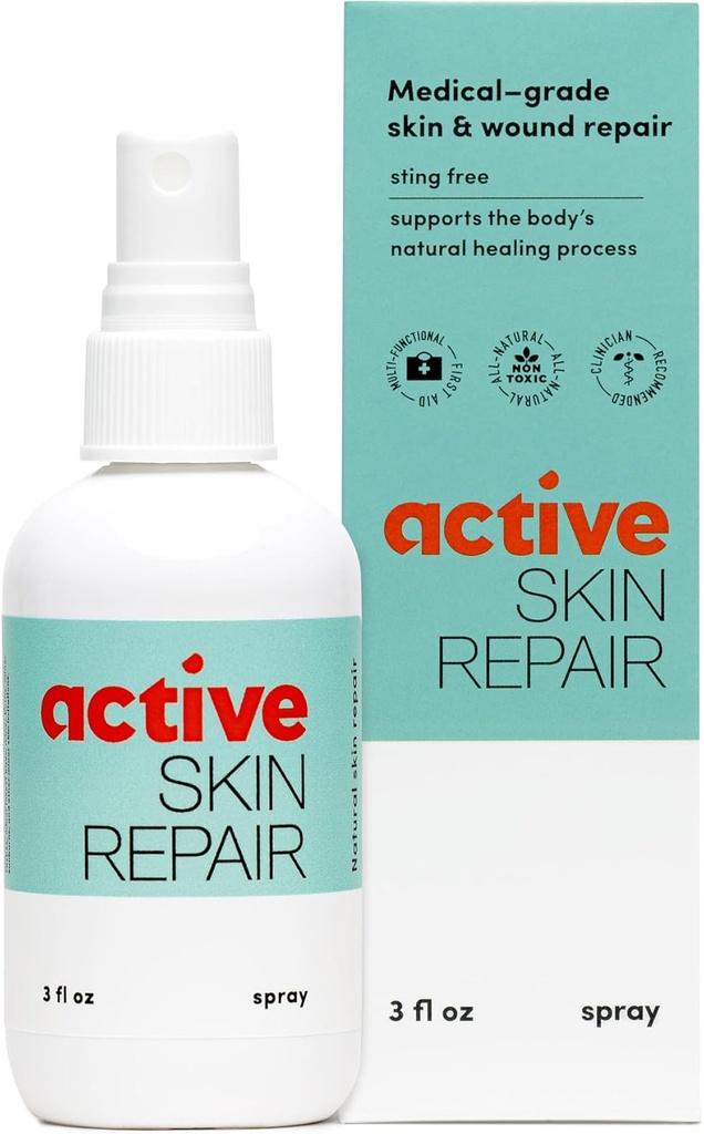 Aktiv Hudens Reparation Førstehjælp Healing Skin Spray - Natural & Non- Toxic med Hypochlorus Acid til Mindre Cuts, Sår, Scrapes, Udslæt, Sunburns, & Mere, 3 oz