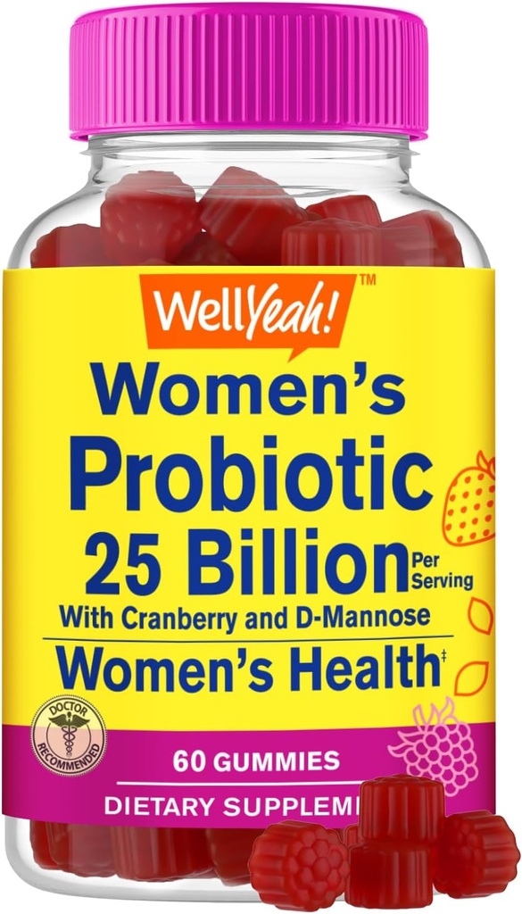 25 Millioner Probiotika til kvinder Gummies med Cranberry og D- Mannose - 12 Stains - Vaginal Sundhed, fordøjelsesstøtte, Gut Sundhed, og Feminin Sundhed - 60 Gummies