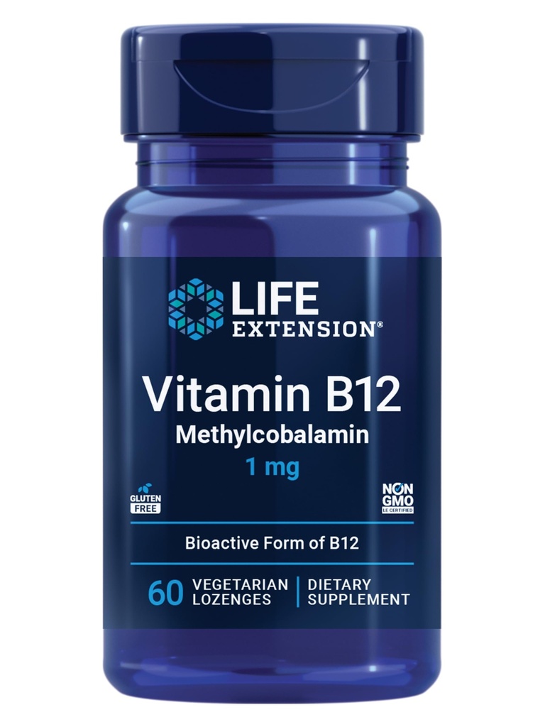 Life Extension Vitamin B12 Methylcobalamin, Nerve Health Supplement, Kognitiv Support, Energy Vitamin, methylcobalamin B12, 1 mg, Quick- Opløsning, Vegetar, 60 lozenges