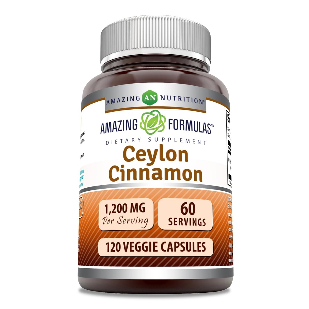 Amazing Formulas Ceylon Cinnamon 1200 Mg | Vegetarian Capsules | Non-GMO | Gluten-Free | Made in USA (1 Pack | 120 Count)