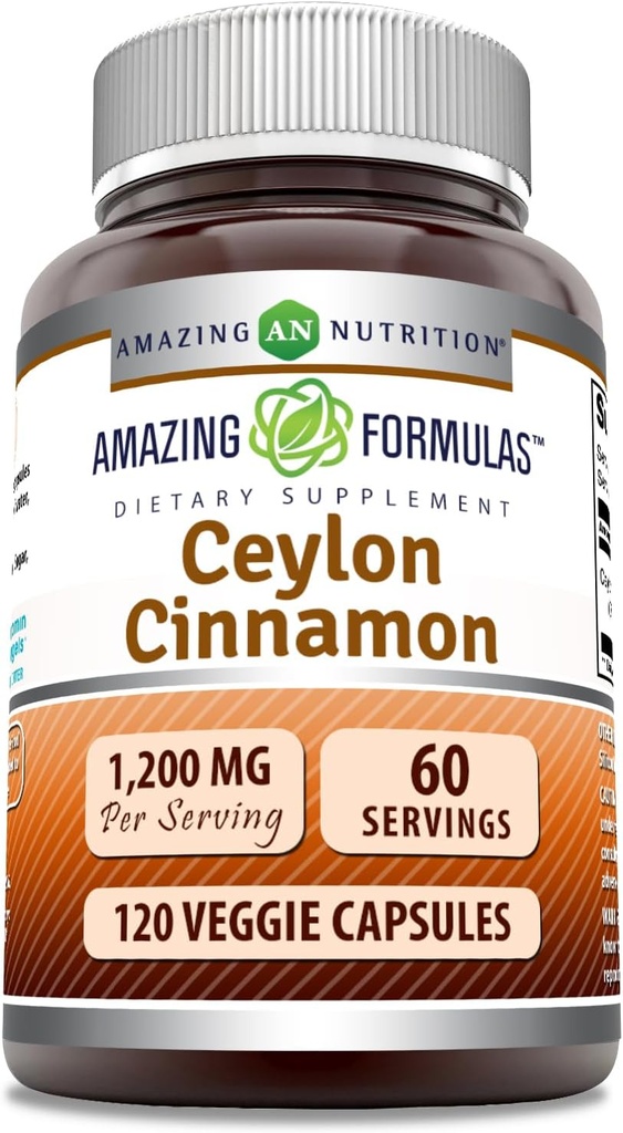 Amazing Formulas Ceylon Cinnamon 1200 Mg- 124; Vegetariske Kapsler - 124; Non- GMO - 124; Gluten- fri - 124; Fremstillet i USA (1 pakke - 124; 120 Tæl)