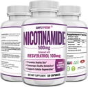 Nicotinamid 500mg med Resveratrol 100mg - 120 Veggie kapsler - Vitamin B3 supplement piller til støtte NAD, Skin Cell Health & Energy