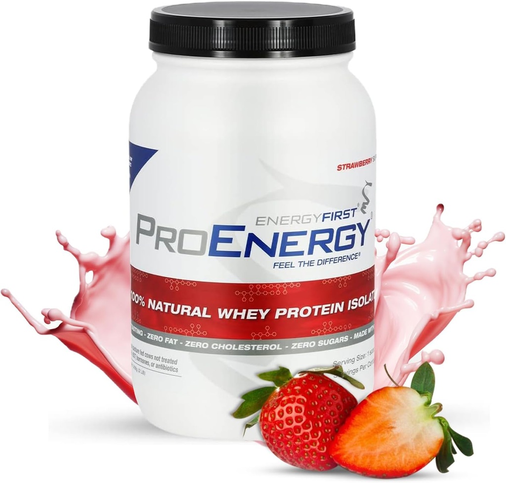 EnergiFirst Grass- Fed Strawberry Whey Protein Isolate (2lb), High- Protein Shake for Meal Erstatning & Recovery, Non- GMO, Gluten- Free, 37 Servere