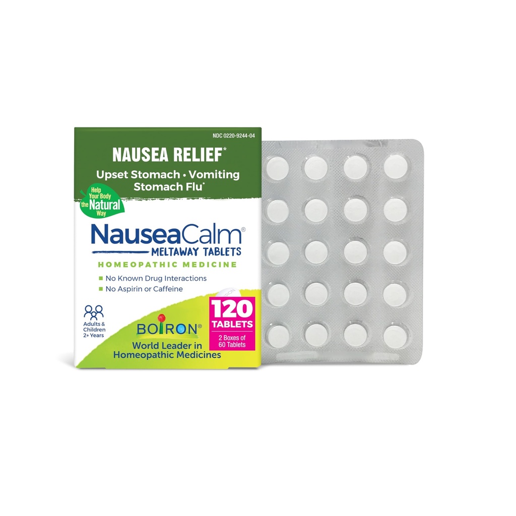 Boiron NauseaCalm Relief for Opset Mave, Kvalme og Opkastning På grund af Mave Flu, Overoverbærenhed, eller Motion Sygdom - Non- Drowsy - 120 Greve (2 pakke med 60)