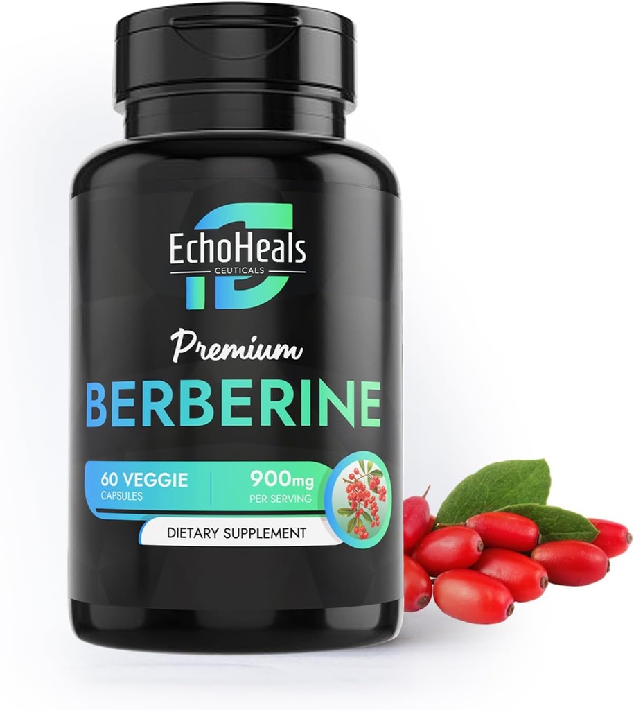 Berberine supplement - Natural Plant- Baseret med Ceylon kanel, gurkemeje, Piperine, Vitamin B6, C, D - Vegan- Friendly - 60 Vegetabilske Caps, 900mg.