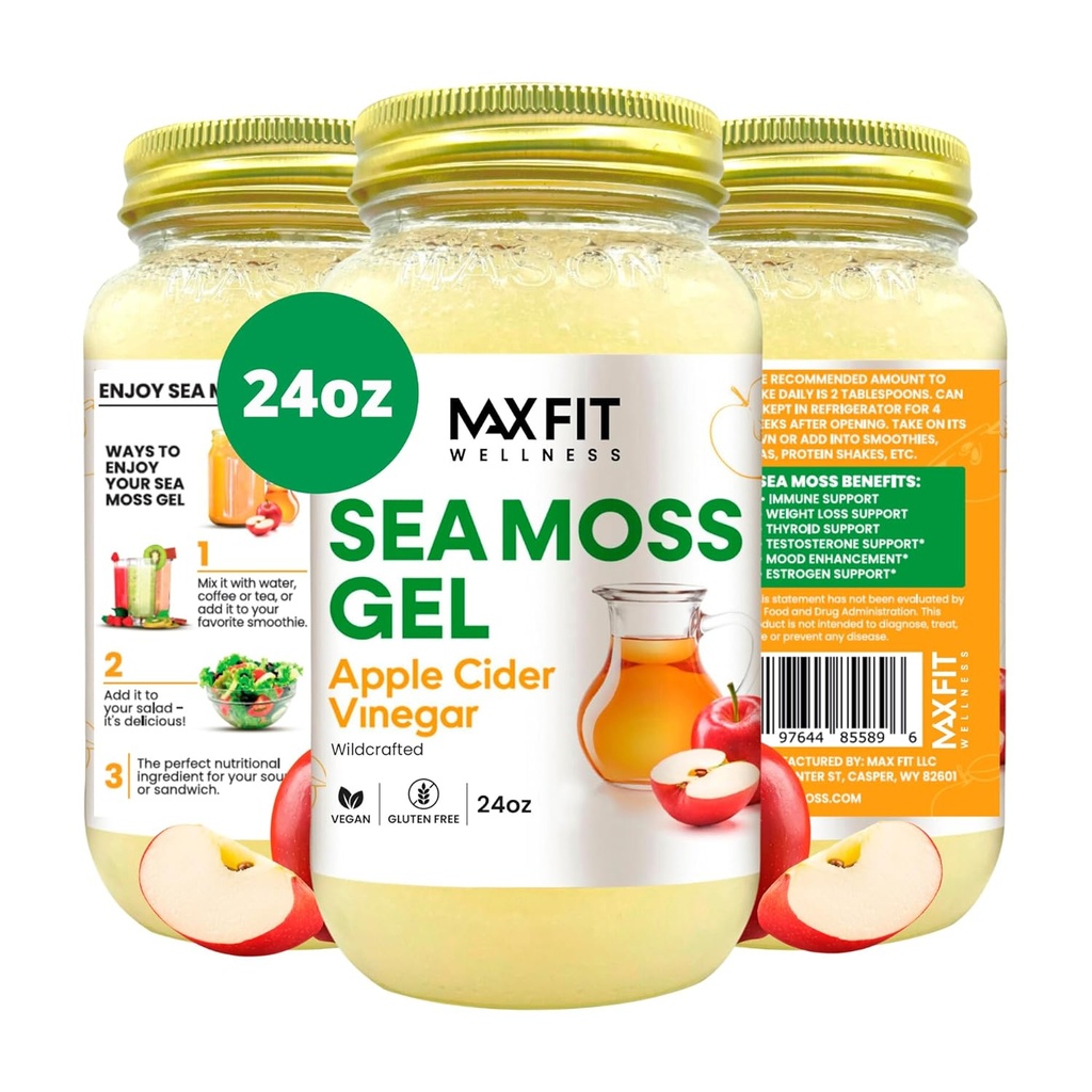 Sea Moss Gel Apple Cider Vinarec 24oz Wildсrafted Gold Sea Moss Gel fra Saint Lucia