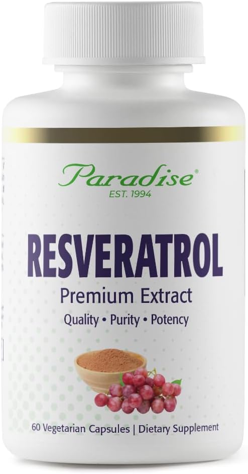 Paradise Herbs Resveratrol, Antioxidant, Super Potent, Ultra Pure, Vegan, Non GMO, Gluten Free, 60 Vegetarian Capsules