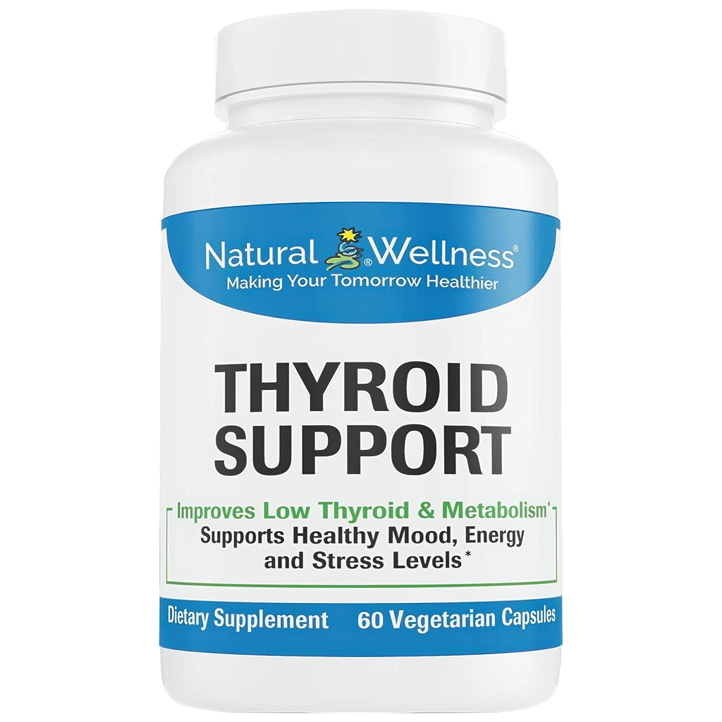 Naturlig Wellness Thyroid Support - Jod, Selenium & L- Tyrosin Supplement for sund Thyroid funktion, energi og Metabolisme - Thyroid Support til kvinder og mænd - 60 Vegetariske kapsler