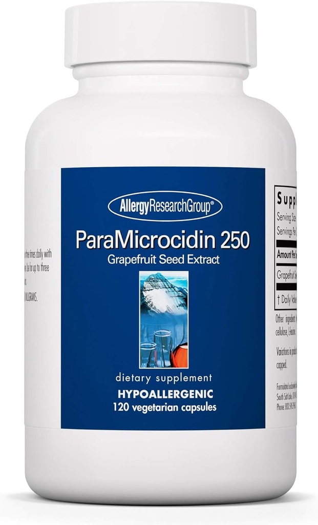 Allergy Research Group ParaMicrocidin 250 Supplement - Grapefruit Seed Extract 500mg, Supports Metabolic Function, Contaminant Free, Vegetarian Capsules - 120 Count