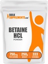 BulkSupplements.com Betaine HCl Powder - Betaine Hydrochloride Supplement, fordøjelsesstøtte - Gluten Free, 750mg per servering, 250g (8,8 oz) (pakke med 1)