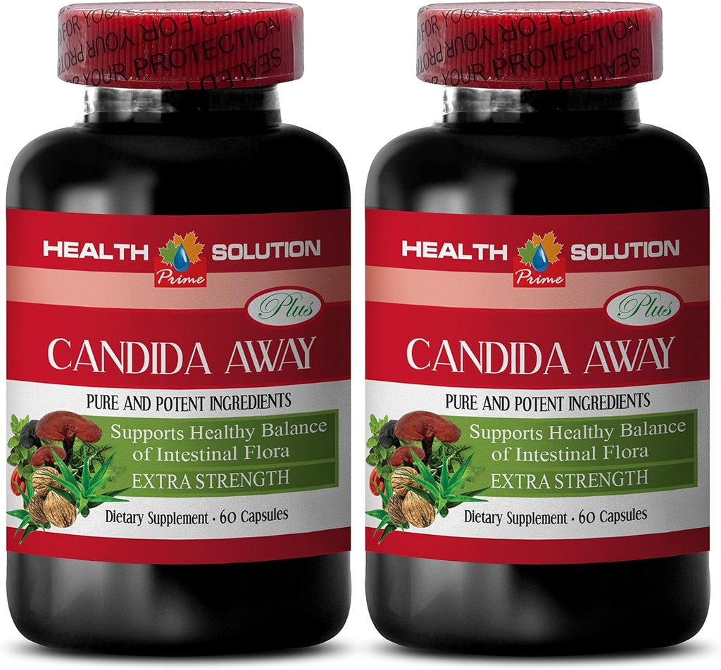 Naturlige Detox piller - Candida Away Plus - Candida Quick Cleanse - Candida Support - Candida Support Kapsler - Candida Cleanse Extra Strength - Candida Overgrowth - 2 flasker 120 Kapsler
