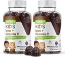 VITEEY Jern til børn med C-vitamin - understøtter energi, blodcelle formering, blod builder anæmi Kids Iron Supplements - Vegan, Gelatine Free, Gluten Free - Tasty Chewable Grape Flavored Gummy