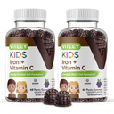 VITEEY Jern til børn med C-vitamin - understøtter energi, blodcelle formering, blod builder anæmi Kids Iron Supplements - Vegan, Gelatine Free, Gluten Free - Tasty Chewable Grape Flavored Gummy