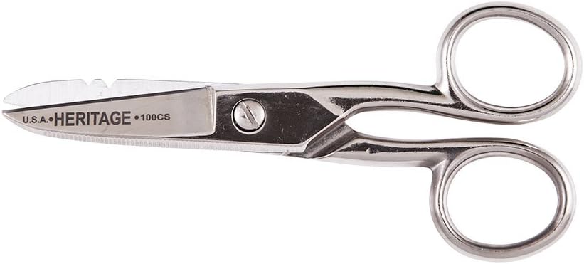 Klein Tools G100CS Saks, Lavet i USA, Elektrician Scissor med Stripping Notches og Serrated Blade, 5-1 / 4-tommer