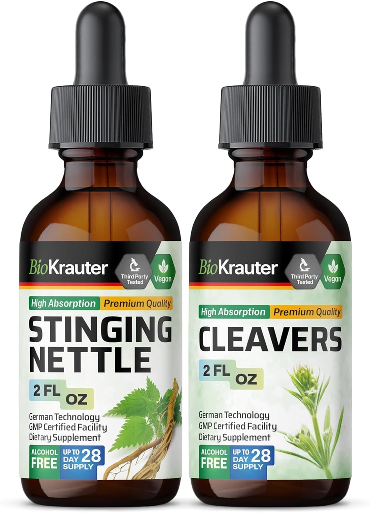 BIO KRAUTER Stinging Nettle Tinktur 2 Fl. Oz. & Cleavers Tinktur 2 Fl. Oz.