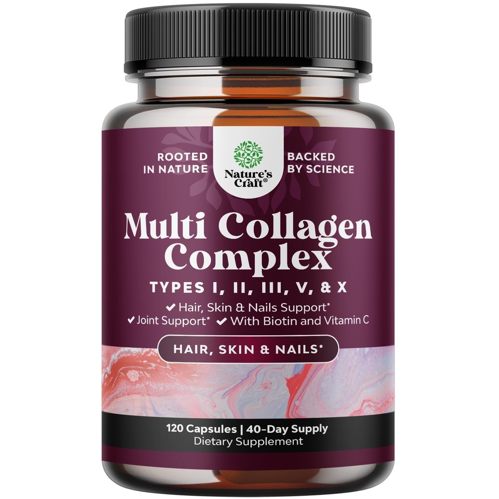 Avanceret Multi Collagen Peptider Pills 120ct - Biotin og Collagen tillæg med BioPerine og hår hud negle Vitaminer for kvinder Mænd - Multi Pills for kvinder med type 1 2 3 5 & X