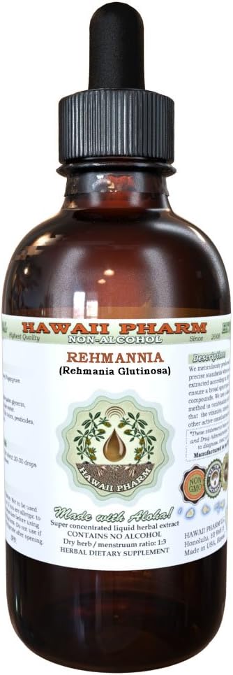 Rehmannia Alkohol- Free Liquid Extract, Organic Rehmannia (Rehmania Glutinosa) Tørret Root Glycerite Natural Herbal Supplement, Hawaii Pharm, USA 2 fl.oz