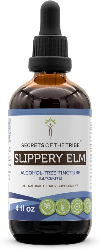 Hemmeligheder i Tribe Slippery Elm Alkohol- Free Liquid Extract, Responsible opdrættede Slippery Elm (Ulmus Rubra) Tørret Bark 4 FL OZ