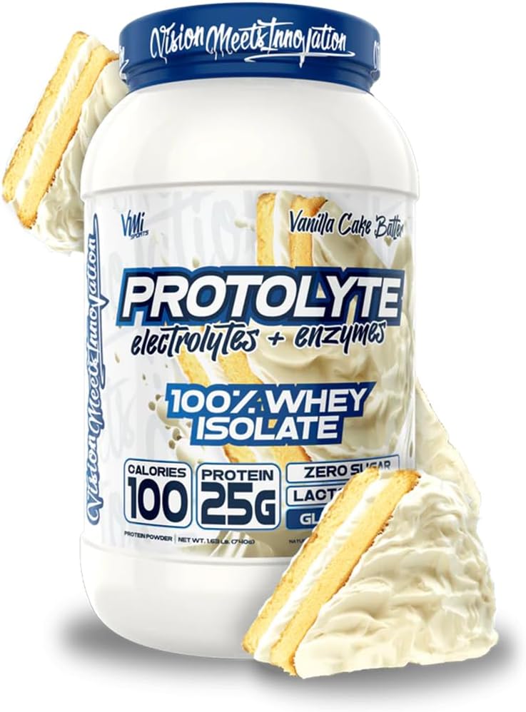 VMI Sports Meter 124; ProtoLyte Whey Isolere Protein Powder Meter 124; Lav kalorie Whey til vægttab og muskelgain Meter 124; fordøjelsesbesvær Enzymes Meter 124; Non- GMO (1,6 LB, Vanilla Cake Batter)