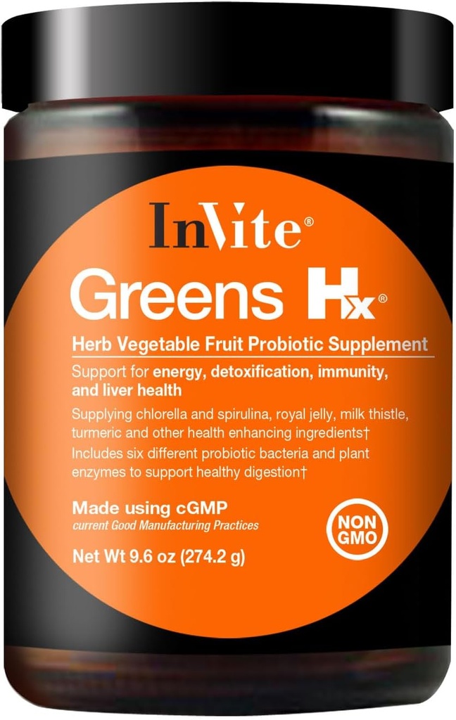 Invite Health Green Hx ® - Understøtter energi, afgiftning, immunitet og leversundhed - Indeholder frugt og vegetabilske ekstrakter, Plantbaserede enzymer, non-Dairy Probiotic Blend - 30 Serveringer (2-Pack)