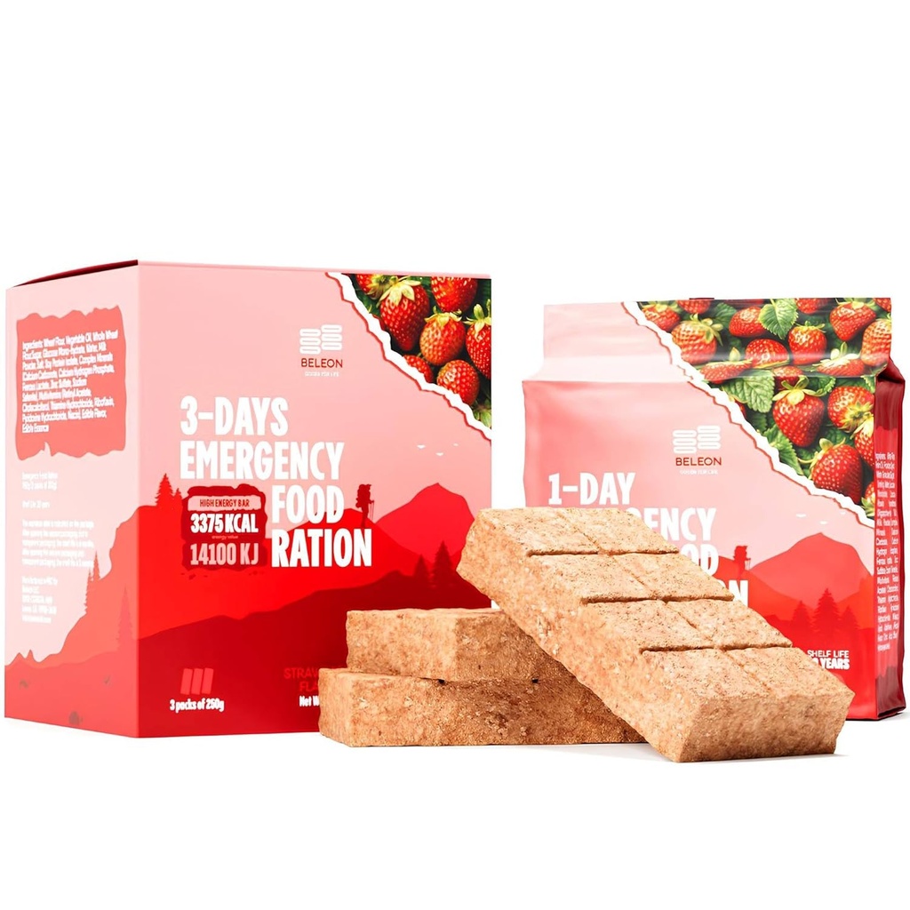 Emergency Food Supply 3- dage 72 timer Jordbær Biscuit Bars MRE Meals Militære 2024 Survival Kit - 20 År Hylde Life Camping Hiking Supplies