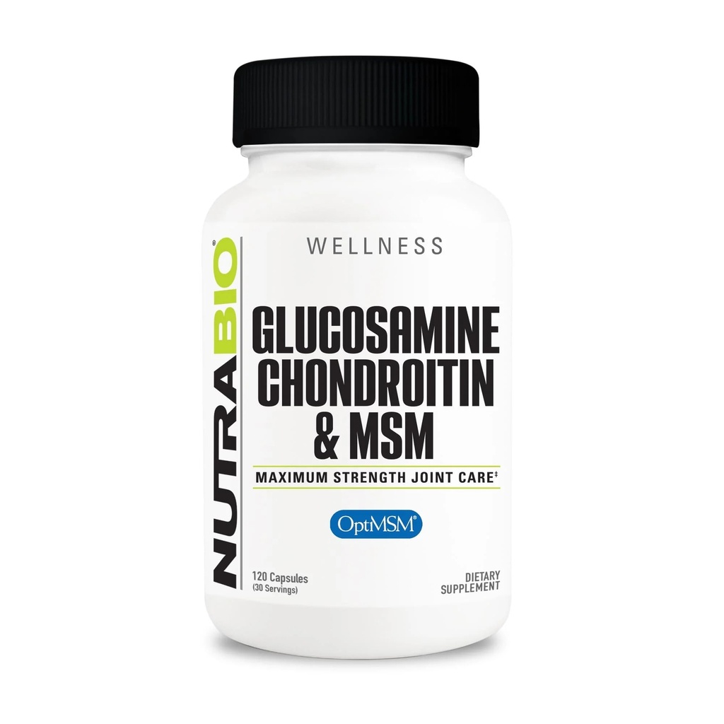 NutraBio Glucosamine Chondroitin & OptiMSM supplement, fælles støtteformel - 120 kapsler (120 greve)