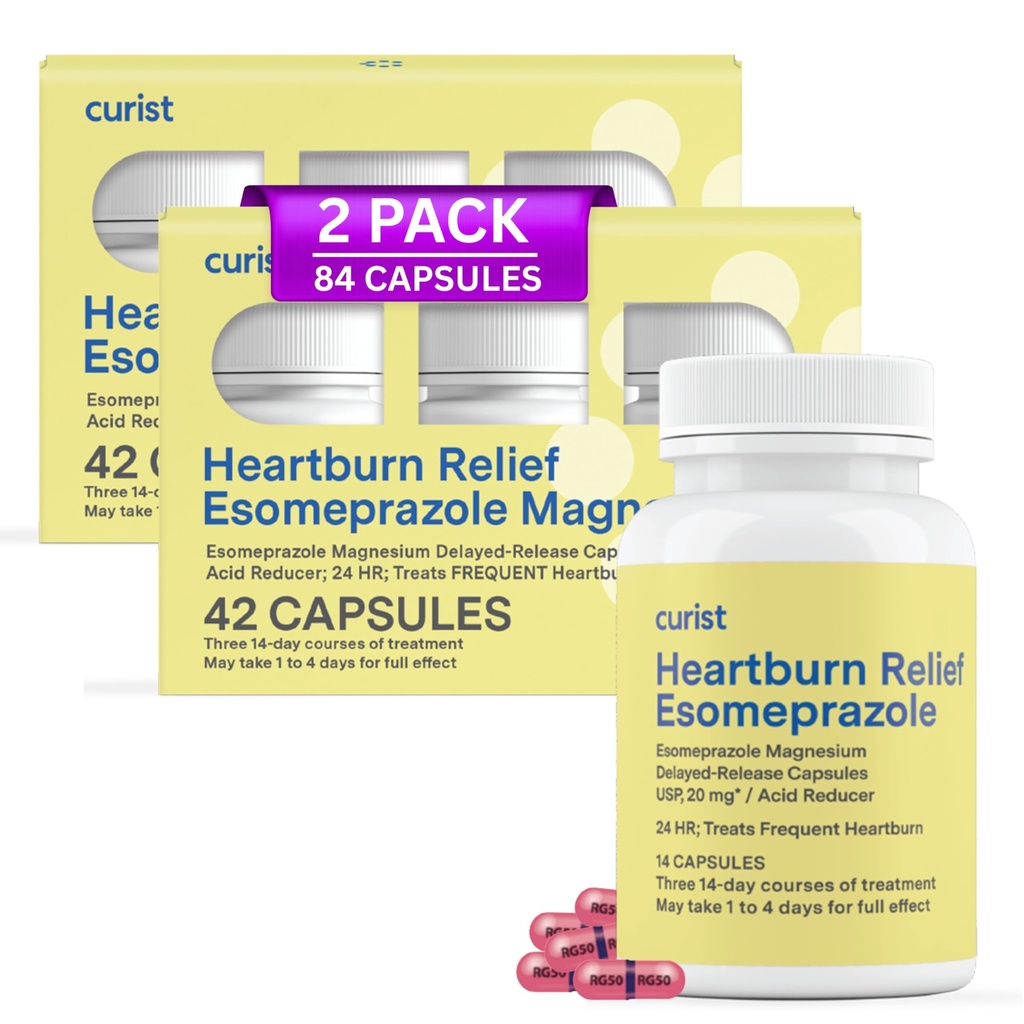 Curist Esomeprazol 20mg kapsler forsinket - Release 84 Greve - Acid Reflux Medicin for Heartburn Relief - To pakker med 42 Greve Kapsler (84 Total) - Acid Reflux Relief