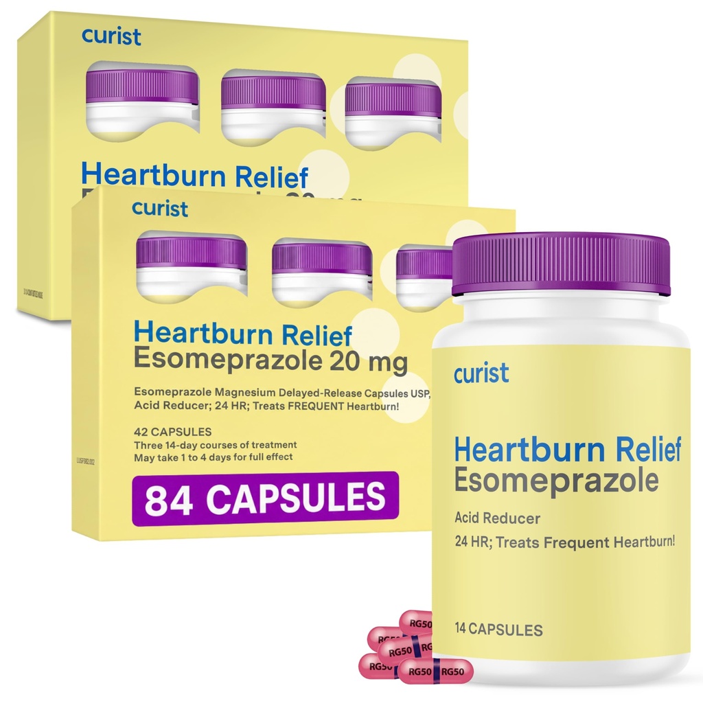 Curist Esomeprazol 20mg kapsler forsinket - Release 84 Greve - Acid Reflux Medicin for Heartburn Relief - To pakker med 42 Greve Kapsler (84 Total) - Acid Reflux Relief