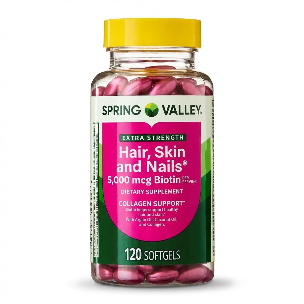 Spring Valley ekstra styrke hår, hud & negle Dietry Supplement 120ct 5000 mcg