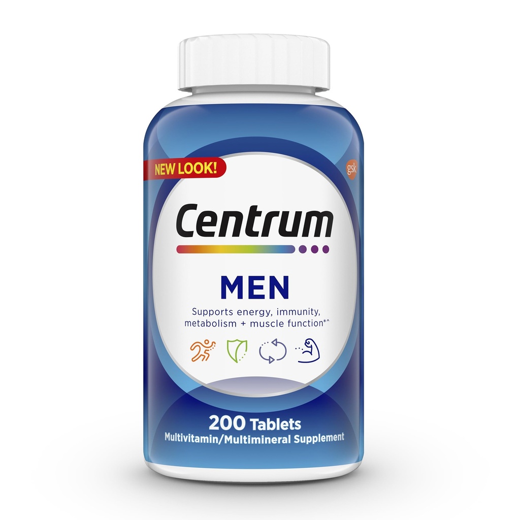 Centrum Multivitamin til mænd, Multivitamin / Multimineral tillæg med vitamin D3, B Vitamin og antioxidanter, Gluten Free, Non- GMO Ingredienser - 200 Greve