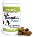 Waggedy Daily Essentials Puppy - Full- Spectrum Functional Treats, Små eller store Breed Puppy Kosttilskud - Hund Kosttilskud & Vitaminer - Hund Essentials for Puppies (60 Chews)