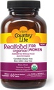 Country Life Realfood Organics Women 's Multivitamin - USDA Organic, Vegan, Gluten- Free - 1.300mg Gæret Hel fødevarer, Vitamin D, E, B, Folate & Biotin - Daily Energy & Beauty - 60 tabletter