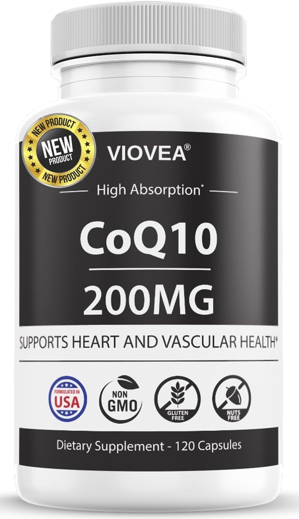 CoQ10 - Lavet i USA, 120 kapsler, 200mg (4-måneders forsyning), Ultra High Absorption Coenzym Q10 Supplement - Antioxidant til hjerte, vaskulær sundhed og energi Boost