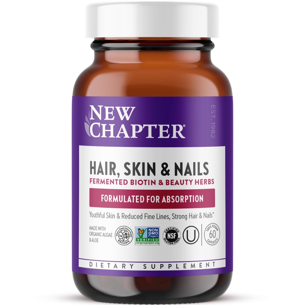 Nyt kapitel Biotin supplement, Vegansk hår hud og negle vitaminer med gæret biotin + Astaxanthin - 60 Tæl