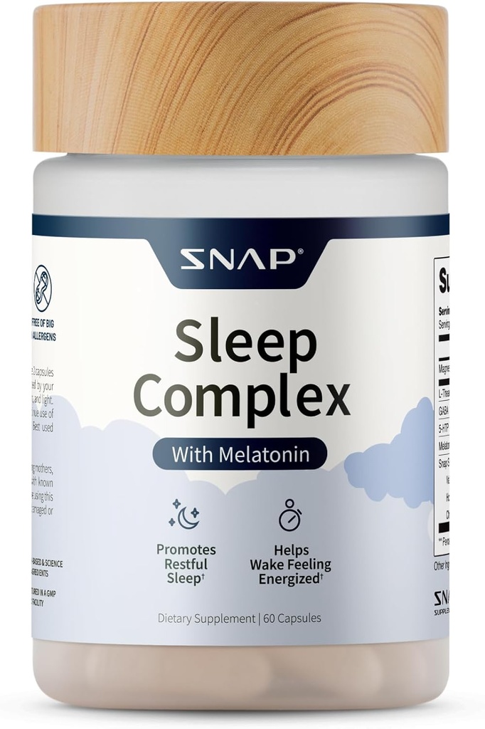 Snap Kosttilskud Natural Sleep Aid med Melatonin & Valerian Root - Understøtter afslapning, Restable Deep Sleep & Nighttime Recovery - 60 kapsler